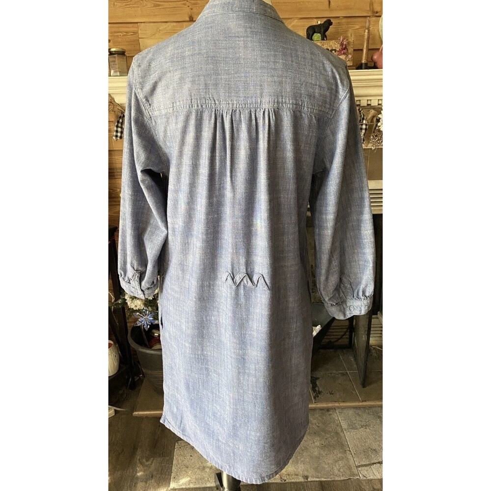 Patagonia Settlers Org Ctn Chambray Shift Dress Wmns 6 Blue Snap Front Pockets , - Picture 7 of 7